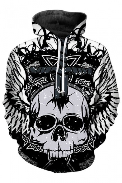 3D Cross Skull Printed Long Sleeve Casual Hoodie