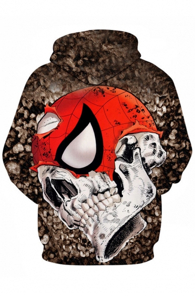 3D Spider Skull Printed Long Sleeve Oversized Hoodie
