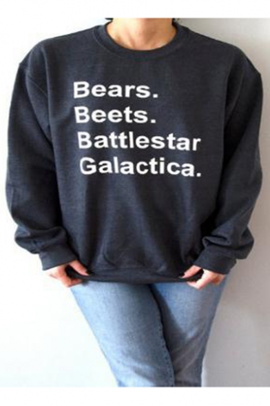 BEARS Letter Printed Round Neck Long Sleeve Pullover Sweatshirt