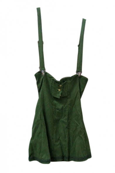 Button Waist Spaghetti Straps Sleeveless Lace Up Back Mini Overall Skirt