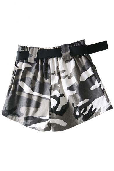 Camouflage Printed High Waist Leisure Shorts with Cargo Pockets