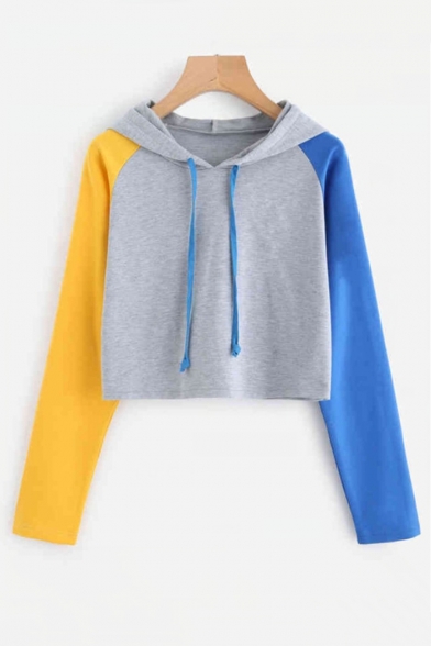 Fall Collection Color Block Long Sleeve Cropped Hoodie