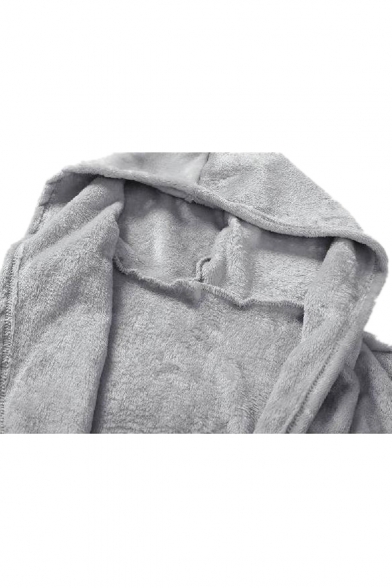 Faux Fur Open Front Long Sleeve Plain Hooded Coat