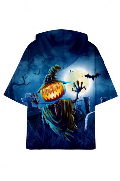 Pumpkin Scarecrow Printed Short Sleeve Unisex Hooded Tee