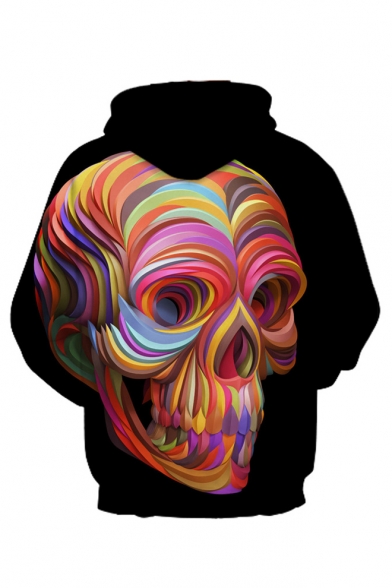 3D Colorful Skull Print Long Sleeve Hoodie