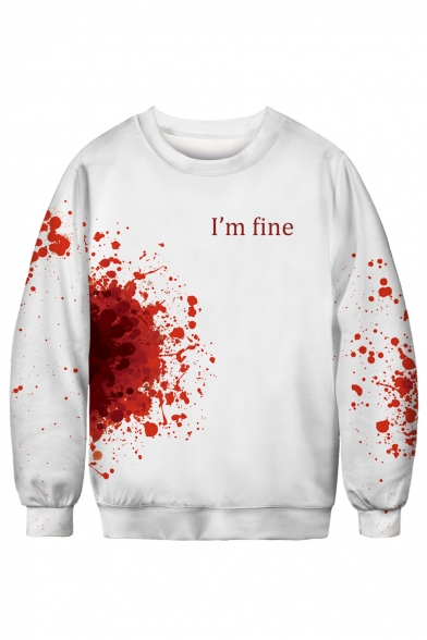 3D Letter Blood Printed Round Neck Long Sleeve Sweatshirt