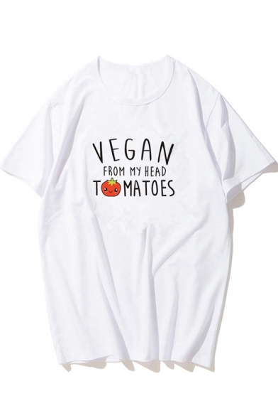 EGAN Letter Tomato Print Round Neck Short Sleeve T-Shirt