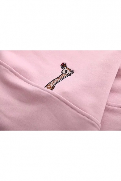 Giraffe Embroidered Contrast Lapel Collar Long Sleeve Fake Two Pieces Sweatshirt