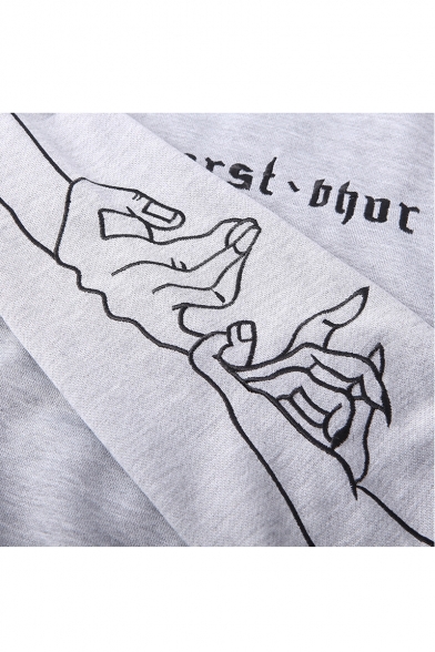 Letter Embroidered Hand Printed Long Sleeve Cropped Hoodie