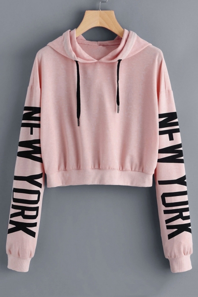 Letter Print Long Sleeve Cropped Casual Hoodie