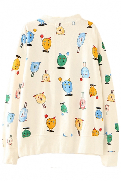 Lovely Cartoon All Over Printed Stand Up Collar Long Sleeve Zip Closure Jacket