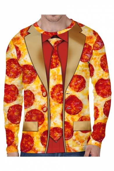 Pizza All Over Blazer Pattern Round Neck Long Sleeve T-Shirt