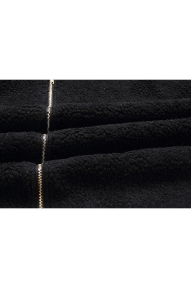 Stylish Plain Long Sleeve Zip Up Hooded Plush Coat