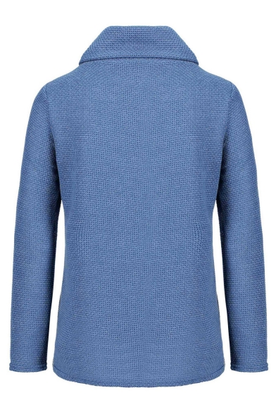 Turtleneck Button Embellished Long Sleeve Plain Asymmetric Hem Sweater