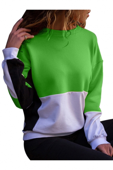 Color Block Round Neck Long Sleeve Casual Pullover Sweatshirt