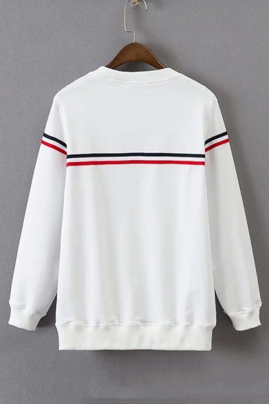 Contrast Striped Round Neck Long Sleeve Casual Pullover Sweatshirt