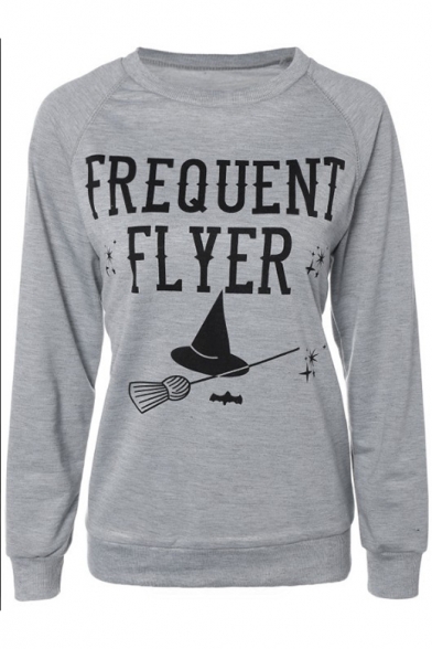 FREQUENT FLYER Letter Broom Printed Round Neck Long Sleeve Sweatshirt