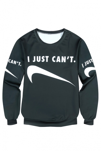 I JUST CAN'T Letter Printed Round Neck Long Sleeve Sweatshirt