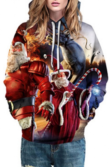 Santa Claus Animal Printed Long Sleeve Oversized Hoodie