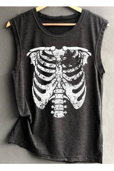 

Skeleton Printed Round Neck Sleeveless Tank