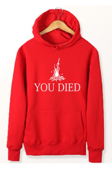 YOU DIED Letter Fire Printed Long Sleeve Casual Hoodie