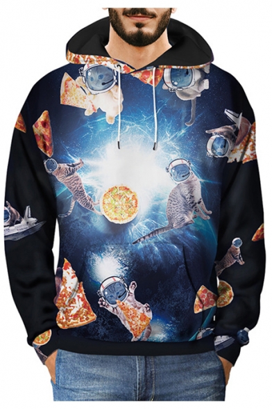 

3D Astronaut Cat Pizza Printed Long Sleeve Hoodie, LC482971