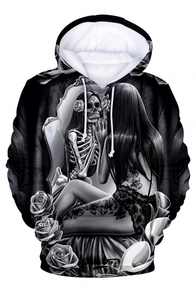 3D Skull Girl Printed Long Sleeve Hoodie