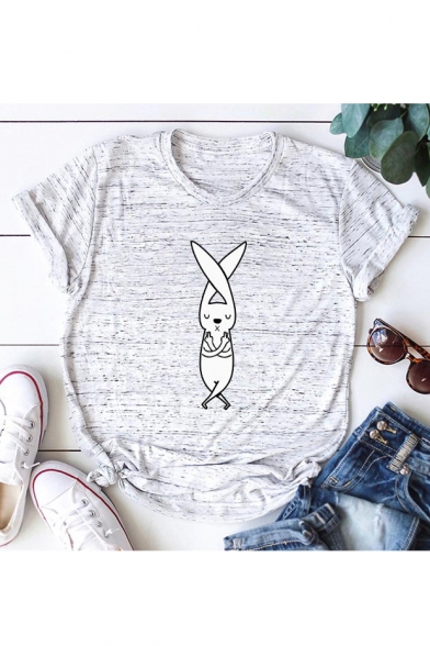 Cute Rabbit Printed Round Neck Short Sleeve T-Shirt