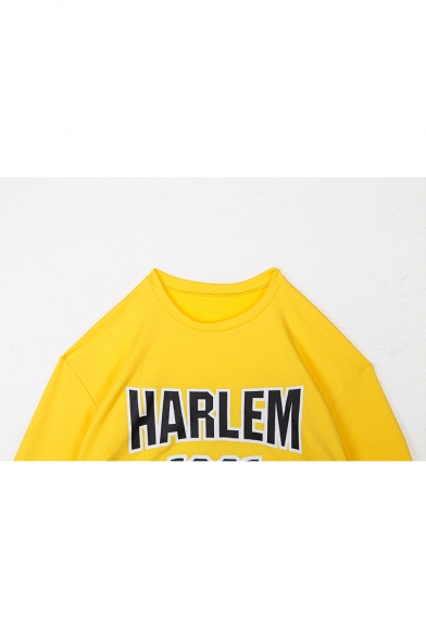 HARLEM Letter Printed Round Neck Long Sleeve Cropped Sweatshirt