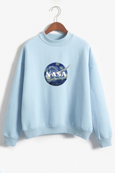 Painting NASA Letter Print High Neck Long Sleeve Sweatshirt