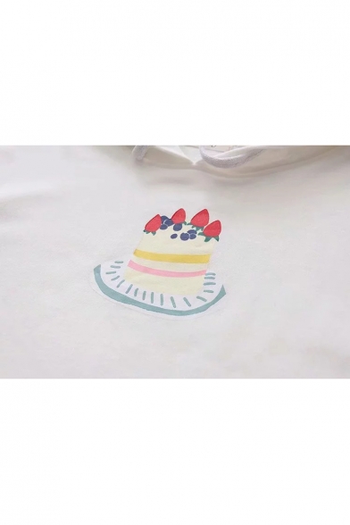Ruffle Detail Cake Printed Long Sleeve Hoodie