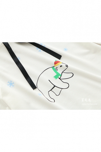 Snowflake Bear Printed Long Sleeve Casual Hoodie