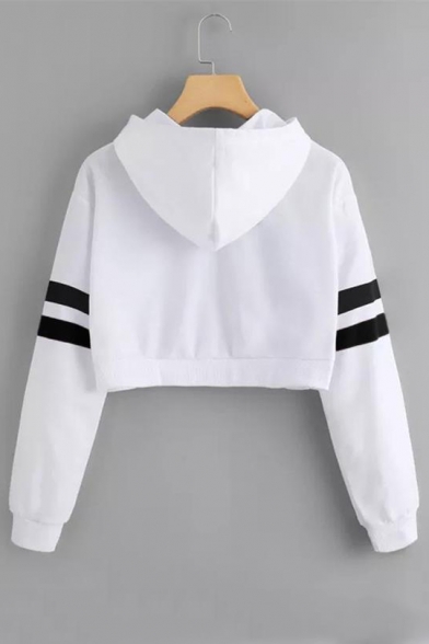 Sports Casual Contrast Striped Long Sleeve Cropped Hoodie