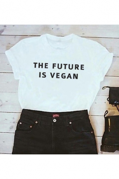 THE FUTURE IS VEGAN Letter Print Round Neck Short Sleeve T-Shirt