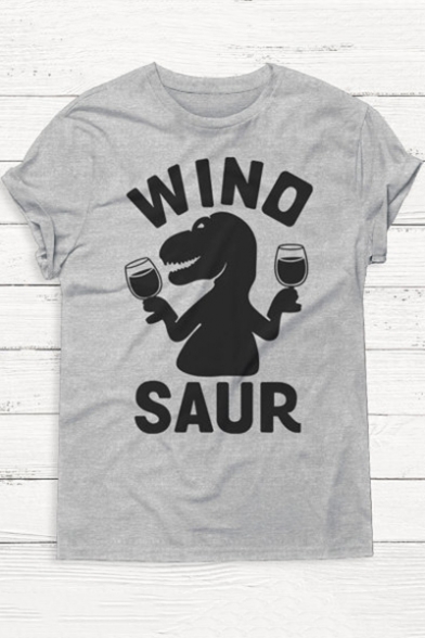 WINO Letter Dinosaur Print Round Neck Short Sleeve T-Shirt