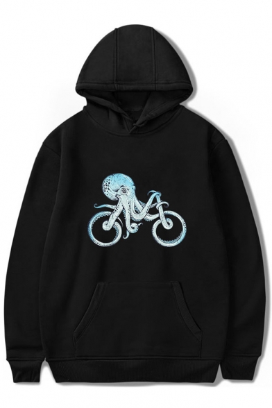 Bike Octopus Printed Long Sleeve Hoodie