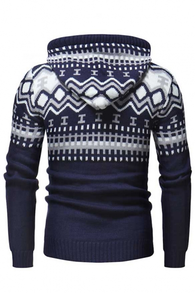 Color Block Geometric Long Sleeve Slim Hooded Sweater