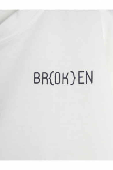 Letter Broken Heart Print Color Block Round Neck Long Sleeve Cropped Sweatshirt