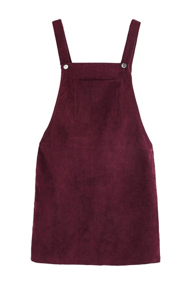 Corduroy Plain Straps Sleeveless Mini Overall Dress
