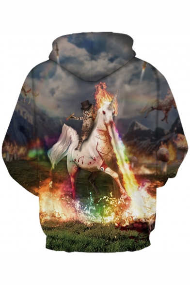 Fire Unicorn Print Long Sleeve Oversize Hoodie