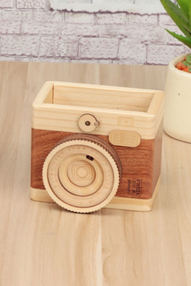 Wooden Camera Shape Large Capacity Pencil Container