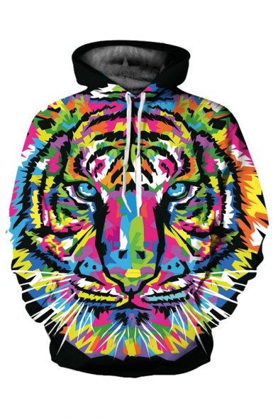 3D Drawing Tiger Print Long Sleeve Loose Unisex Hoodie