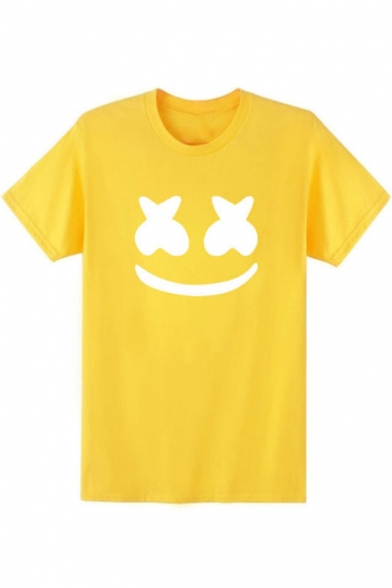 Comic Smile Face Print Round Neck Short Sleeve T-Shirt