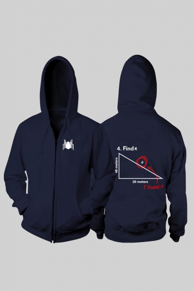 Funny Spider Printed Mathematical Problem Printed Back Long Sleeve Unisex Zip Up Hoodie