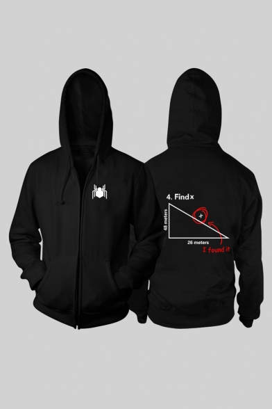 Funny Spider Printed Mathematical Problem Printed Back Long Sleeve Unisex Zip Up Hoodie