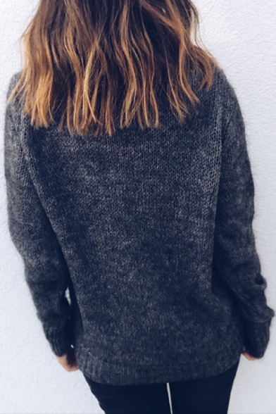 High Neck Long Sleeve Plain Regular Sweater