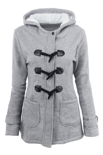 Popular Long Sleeve Plain Button Front Hooded Tunic Coat