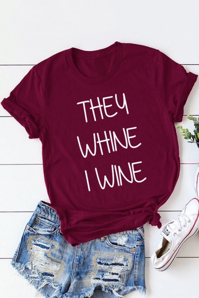 THEY WHINE Letter Print Round Neck Short Sleeve Casual T-Shirt
