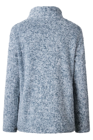 Winter Stand Collar Long Sleeve Faux Fur Half-Zip Sweatshirt