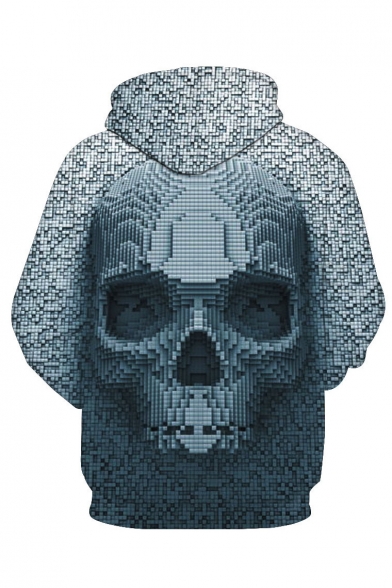 3D Geometric Skull Print Long Sleeve Casual Hoodie